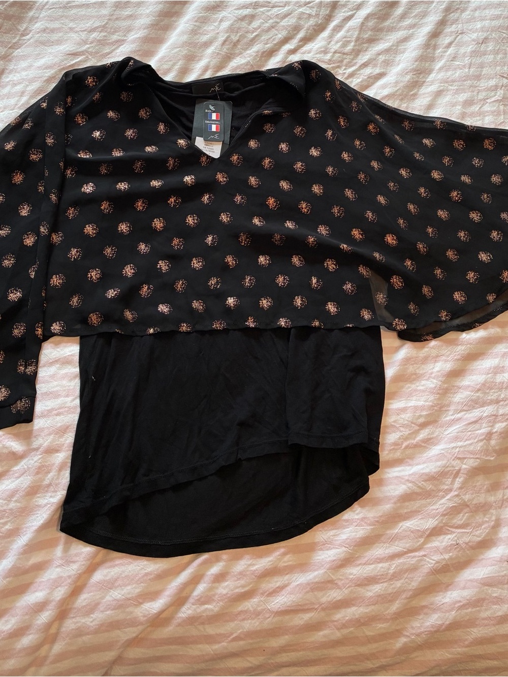 Black Layered Tunic with Metallic Rose-Dot Print